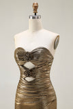 Metallic Dark Golden Strapless Mermaid Prom Dress