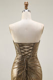 Metallic Dark Golden Strapless Mermaid Prom Dress