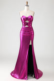 3D Flowers Cut Out Mermaid Fuchsia Prom Dress