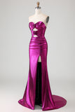 3D Flowers Cut Out Mermaid Fuchsia Prom Dress