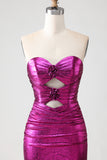 3D Flowers Cut Out Mermaid Fuchsia Prom Dress