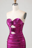 3D Flowers Cut Out Mermaid Fuchsia Prom Dress