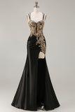 Sparkly Black Embroidered Mermaid Ruched Prom Dress