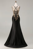Sparkly Black Embroidered Mermaid Ruched Prom Dress