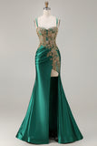 Dark Green Embroidered Mermaid Beaded Prom Dress