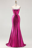 Fuchsia Corset Mermaid Metallic Prom Dress