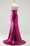 Fuchsia Corset Mermaid Metallic Prom Dress