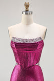 Fuchsia Corset Mermaid Metallic Prom Dress