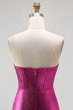 Fuchsia Corset Mermaid Metallic Prom Dress