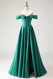 Dark Green Off the Shoulder Corset Satin Prom Dress