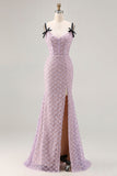 Beaded Sparkly Lilac Mermaid Corset Sequin Long Prom Dress with Slit