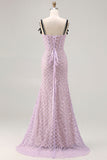 Beaded Sparkly Lilac Mermaid Corset Sequin Long Prom Dress with Slit