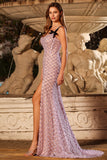 Beaded Sparkly Lilac Mermaid Corset Sequin Long Prom Dress with Slit