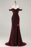 Black Red Off the Shoulder Mermaid Long Prom Dress