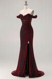 Black Red Off the Shoulder Mermaid Long Prom Dress