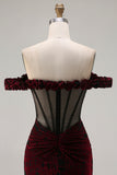 Black Red Off the Shoulder Mermaid Long Prom Dress