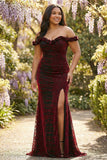 Black Red Off the Shoulder Mermaid Plus Size Prom Dress