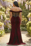 Black Red Off the Shoulder Mermaid Plus Size Prom Dress