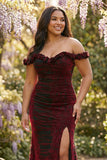 Black Red Off the Shoulder Mermaid Plus Size Prom Dress
