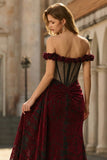 Mermaid Black Red Off the Shoulder Long Prom Dress With Slit