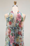 Multi Flower Strapless Sheath Pleated Print Convertible Floral Dress with Slit