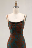 Dark Green Sheath Spaghetti Straps Long Burnout Velvet Dress with Slit