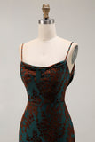 Dark Green Sheath Spaghetti Straps Long Burnout Velvet Dress with Slit
