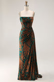 Burgundy Mermaid Corset Streamer Velvet Burnout Long Bridesmaid Dress with Slit
