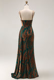 Burgundy Mermaid Corset Streamer Velvet Burnout Long Bridesmaid Dress with Slit