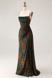 Burgundy Mermaid Corset Streamer Velvet Burnout Long Bridesmaid Dress with Slit