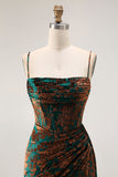 Burgundy Mermaid Corset Streamer Velvet Burnout Long Bridesmaid Dress with Slit