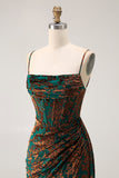 Burgundy Mermaid Corset Streamer Velvet Burnout Long Bridesmaid Dress with Slit