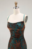Dark Green Sheath Burnout Velvet Spaghetti Straps Maxi Dress with Lace Up Back