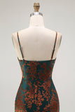 Dark Green Spaghetti Straps Sheath Velvet Burnout Maxi Dress with Slit