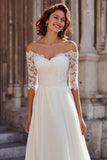 White A-Line Off The Shoulder Wedding Dress