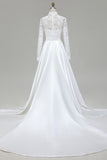 Ivory A-Line High Neck Lace Long Wedding Dress