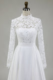Ivory A-Line High Neck Lace Long Wedding Dress