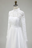 Ivory A-Line High Neck Lace Long Wedding Dress