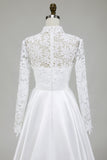 Ivory A-Line High Neck Lace Long Wedding Dress