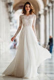 Ivory A-Line Long Sleeve Wedding Dress With Lace Appliques