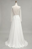 Ivory Bateau Neck A Line Beaded Lace Wedding Dress