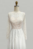 Ivory Bateau Neck A Line Beaded Lace Wedding Dress