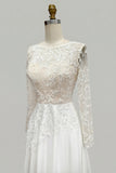 Ivory Bateau Neck A Line Beaded Lace Wedding Dress