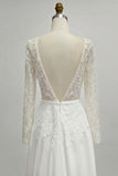 Ivory Bateau Neck A Line Beaded Lace Wedding Dress