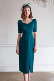 Peacock Blue Chiffon Sheath Bateau Mother of the Bride Dress with Slit