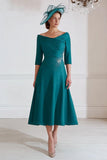 Peacock Green A Line Midi Mother of the Bride Dress with Half Sleeves