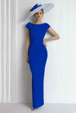 Sheath Chiffon Blue Bateau Mother of the Bride Dress with Cap Sleeves