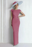 Sheath Chiffon Blue Bateau Mother of the Bride Dress with Cap Sleeves