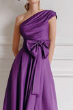Chiffon Grape One Shoulder A Line Mother of the Bride Dress with Bowknot