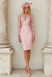 Lace Blush Pink Sheath Stretch Satin Mother of the Bride Dress